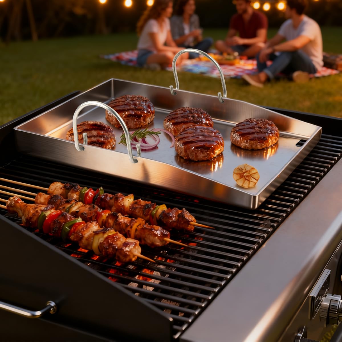 30×4×40cm Plancha Plaque de Cuisson avec 2 Spatules, Plaque de Cuisson en Acier Inoxydable avec Poignée Amovible, Plaque Plancha pour Barbecue Gaz pour Barbecue à Gaz et Barbecue à Charbon