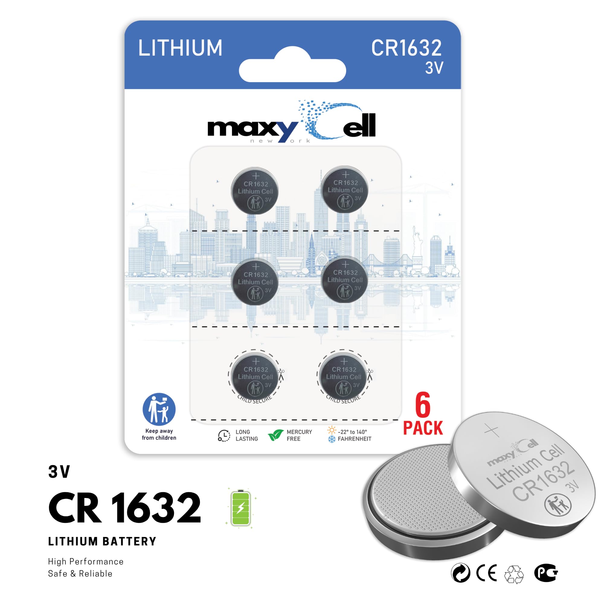 CR1632 - Pilas de botón de litio de 3 V, alta capacidad, larga duración, potencia fiable para relojes, llaveros, juguetes, calculadoras, dispositivos médicos, termómetros, a prueba de fugas