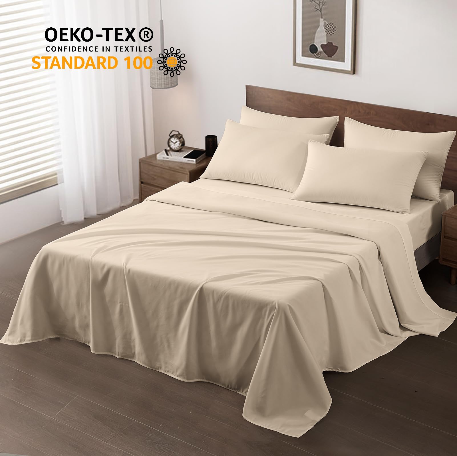 Maple&Stone Twin Flat Sheet 6 Pack,Premium Soft & Breathable,Brushed Microfiber Fabric,Anti-Shrinkage & Non-Fading,Bulk Flat Sheets Only Twin Size (White): Beige Twin