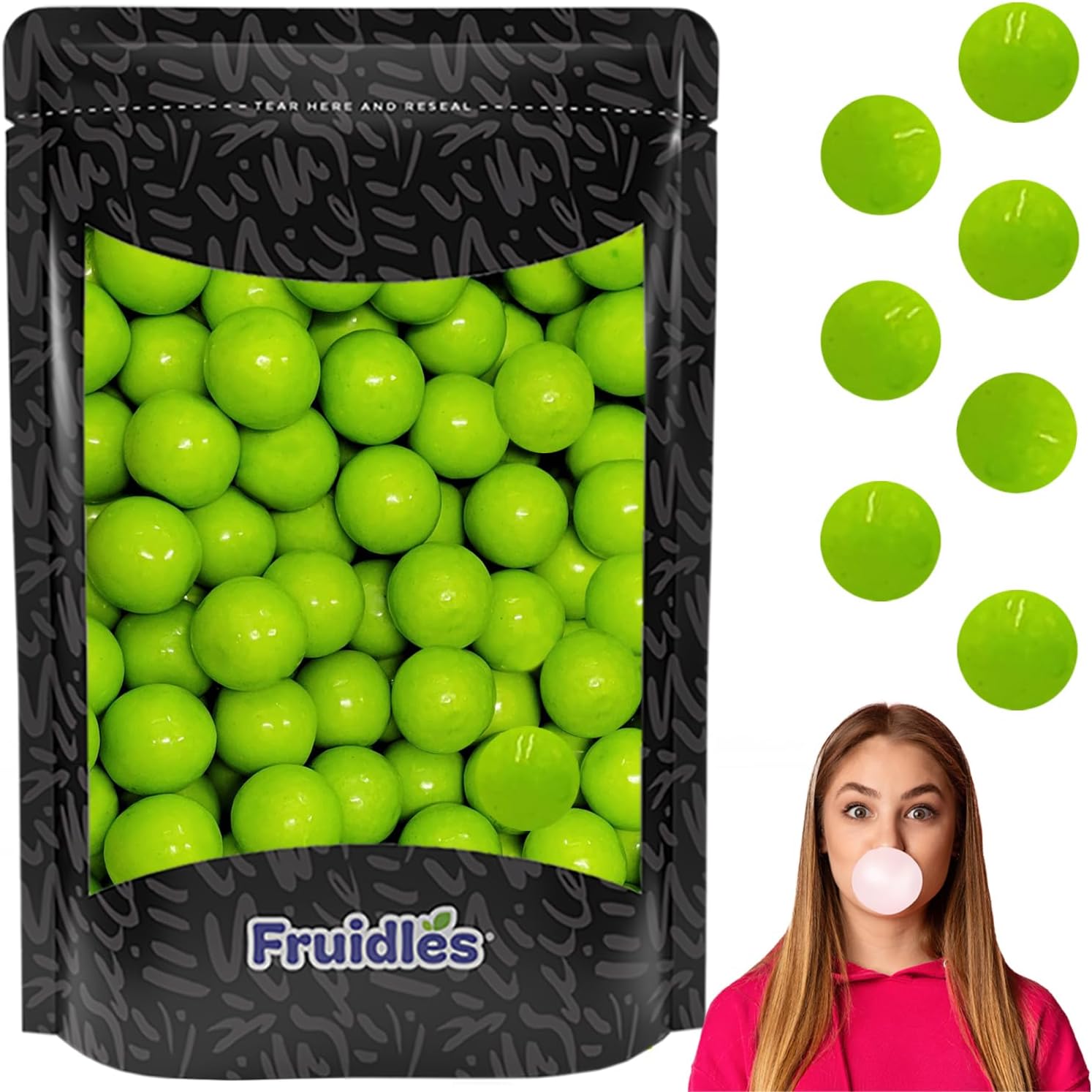 Fruidles Gum Balls Fruit Flavored, Candy Buffet Treats, Machine Size Refills, Kosher Certified Parve, 1" Inch (Green Apple, Half-Pound)