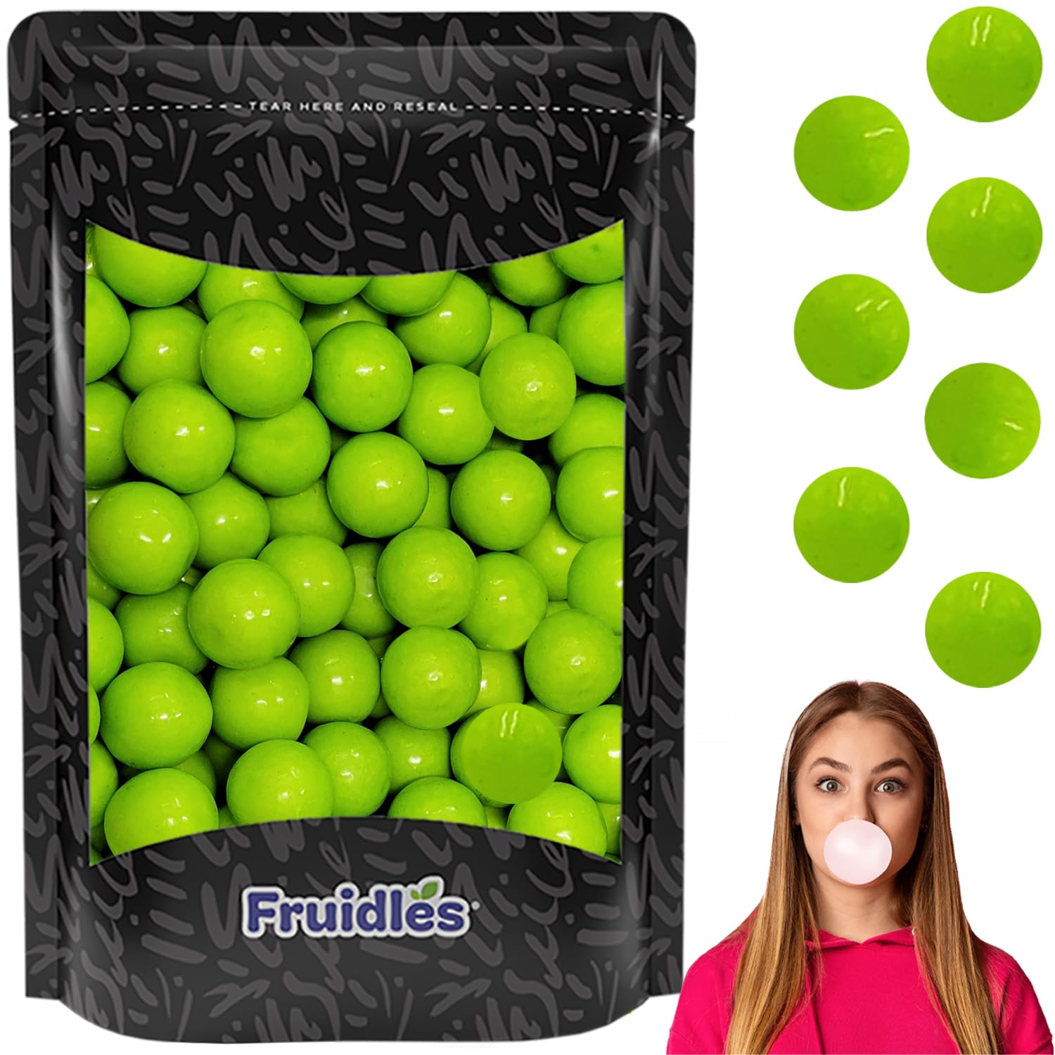Fruidles Gum Balls Fruit Flavored, Candy Buffet Treats, Machine Size Refills, Kosher Certified Parve, 1" Inch (Green Apple, Half-Pound)