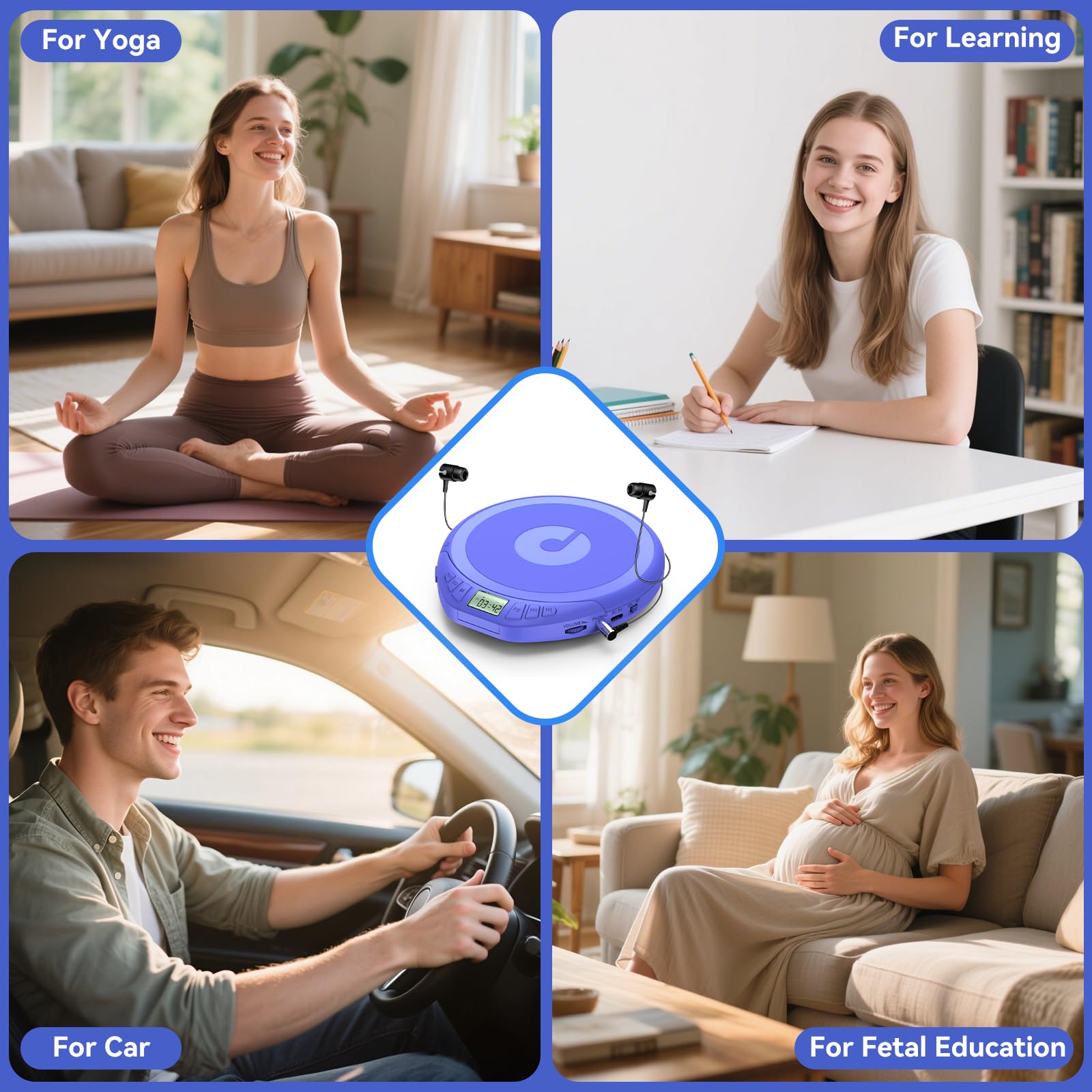 Gueray CD Spieler Tragbarer CD-Player Persönliche CD Players mit Kopfhörer LCD Display Anti-Skip Schutz HiFi Klassischer CD Musikplayer PROG-Speicherfunktion CD-Players für Auto Zuhause (Blau)
