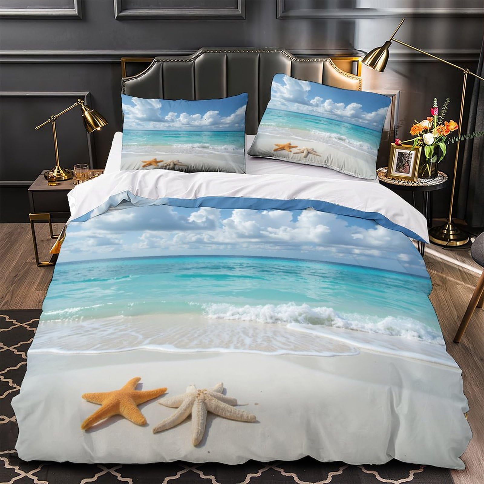 Housse de couette plage 3D parure de lit microfibre 140x200 pour garçon