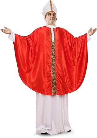 Pope Costume for Men, Red Bishop Robe with Mitre Hat, Adult Papal Outfit