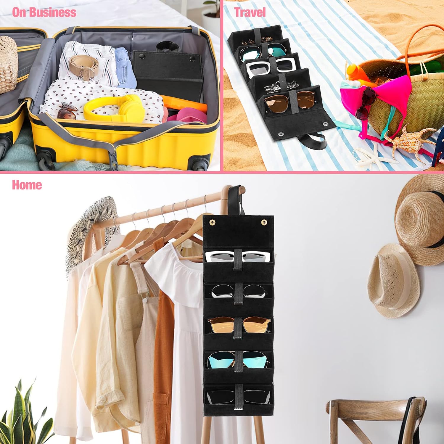 MoKo Sunglasses Organizer with 5 Slots, Travel Glasses Case Storage Portable Sunglasses Storage Case for Women Men
