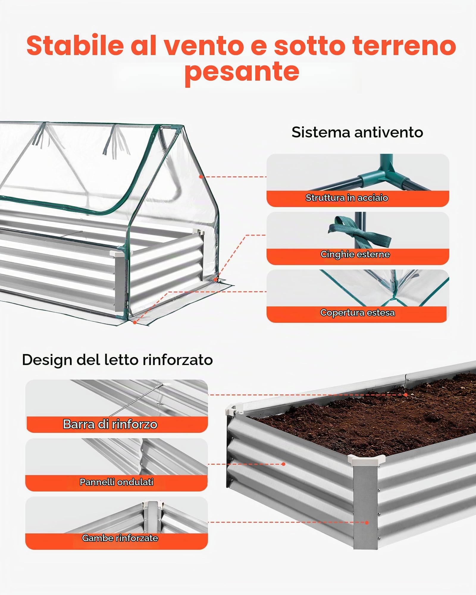 VEVOR Fioriera Rialzata con Copertura 1800x900x300 mm, Aiuola Rialzata Rettangolare per Giardinaggio in Metallo da Esterno Fioriera Serra per Coltivazione Fiori Verdure Piante Orto Giardino