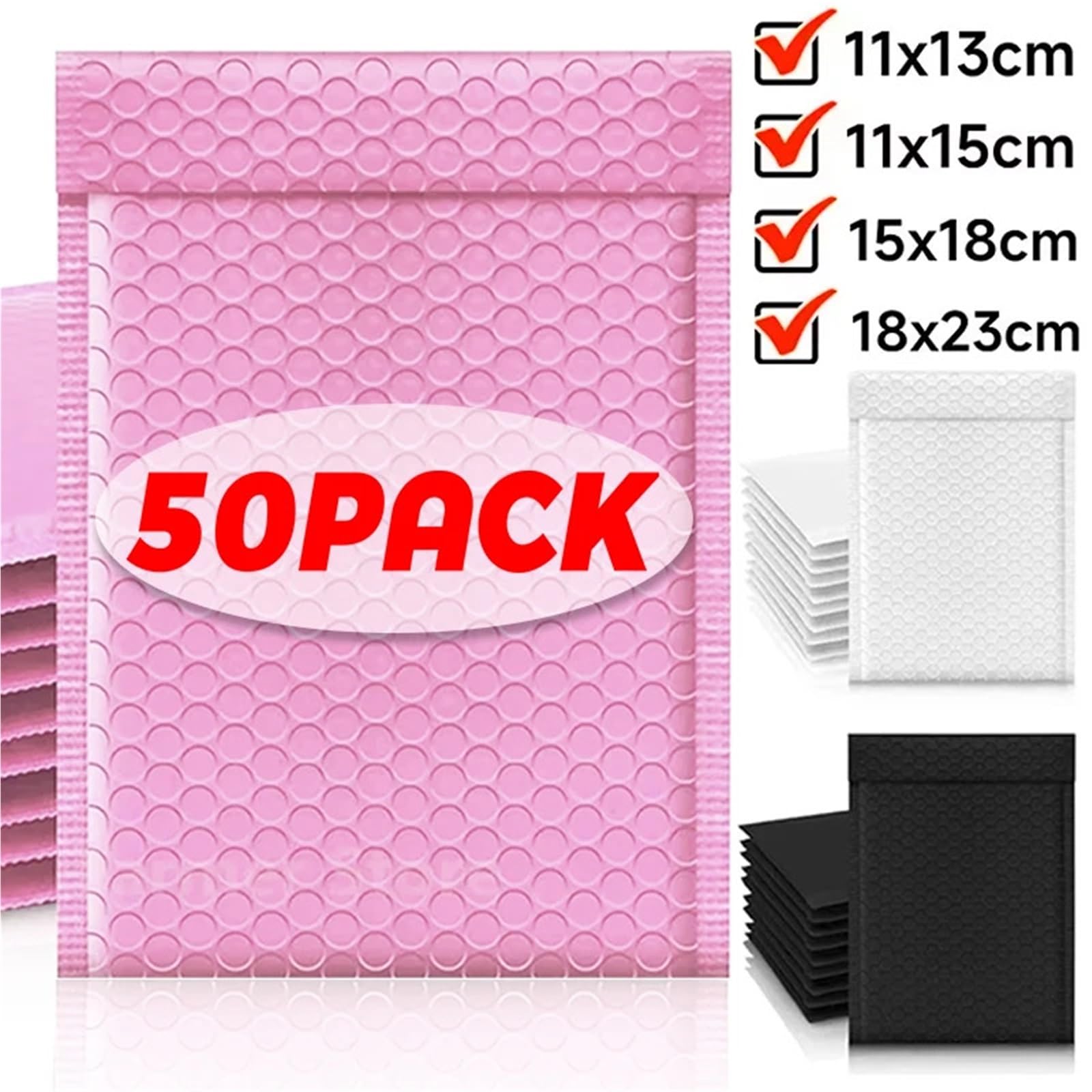 versandtaschen Luftpolsterumschlag, selbstklebend, gepolstert, wasserdicht(Pink-50Pcs,15 * 18cm)