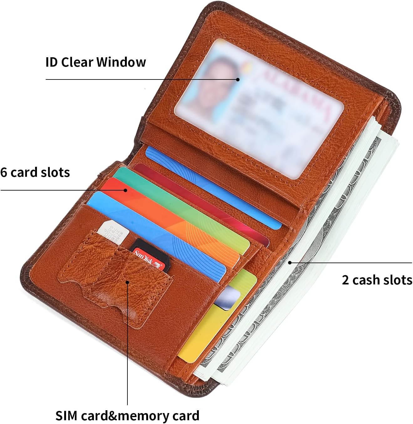 Bifold Slim Men Wallet Genuine Leather, Wallet for Men With 1 ID Window and RFID Blocking, 7credit card slots, (Brown) - Image 2