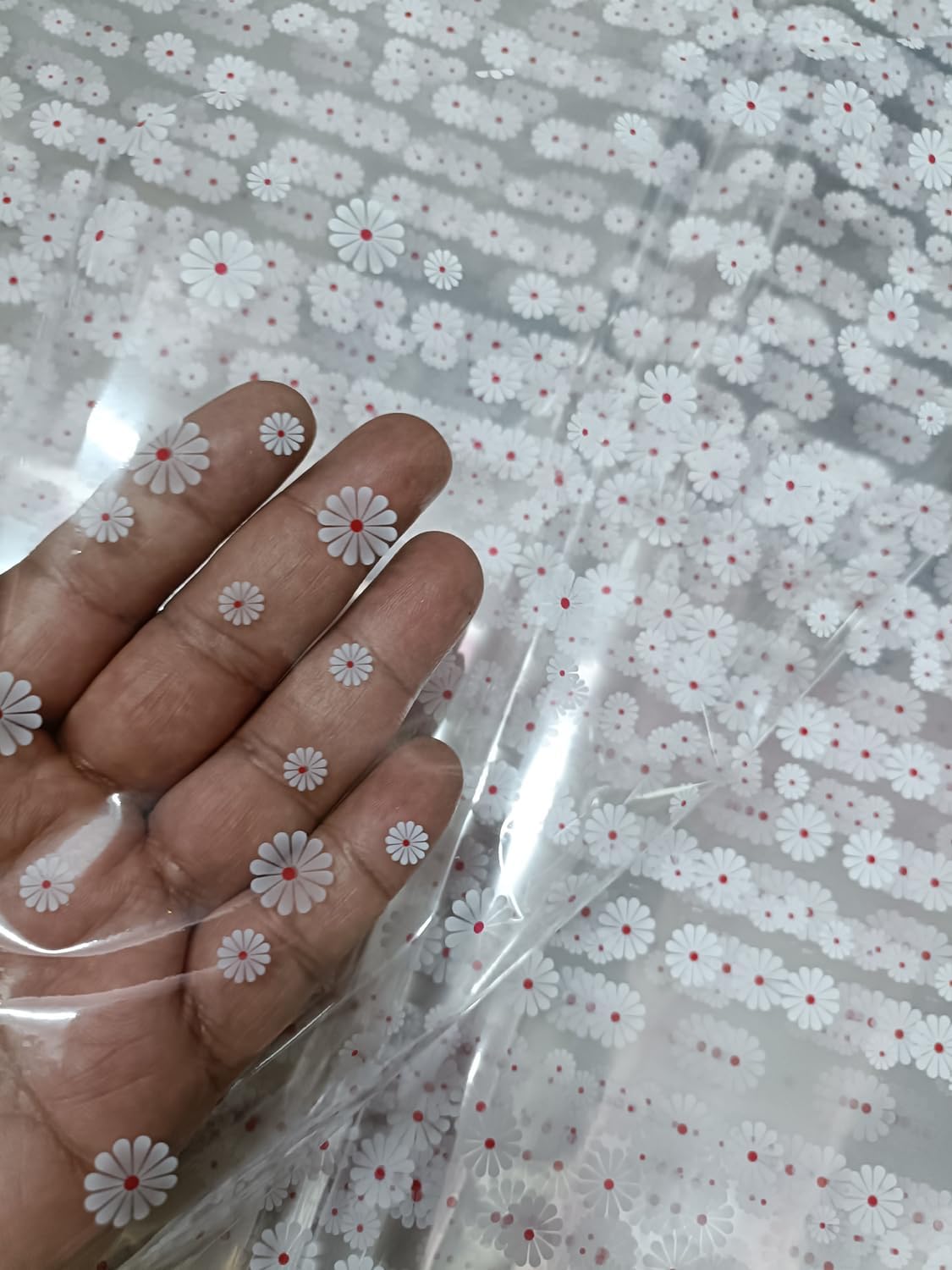 Pandeji 50 cm x 62 cm Printed Transparent Cellophane Sheets For Gift Wrap, Baskets Hamper Packing, Flowers Wrapping (White Small Floral Print, 25Pc Pack)-image-16