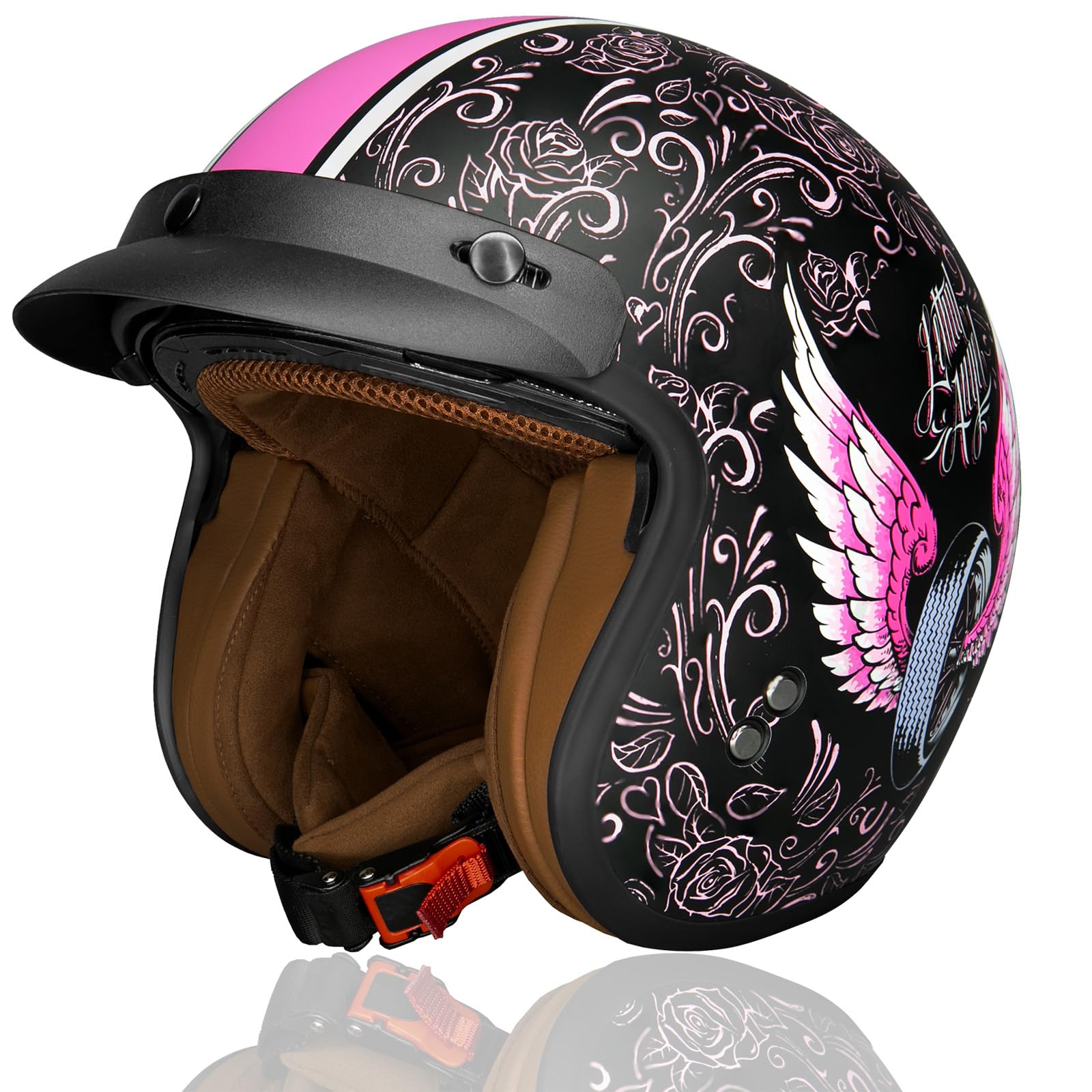 Casque Moto Jet ECE Homologué, Casque Femme Scooter Ouvert Adulte Vintage Visière, Casque Jet Ouvert Scooter(Wind Fire Wheel, S)