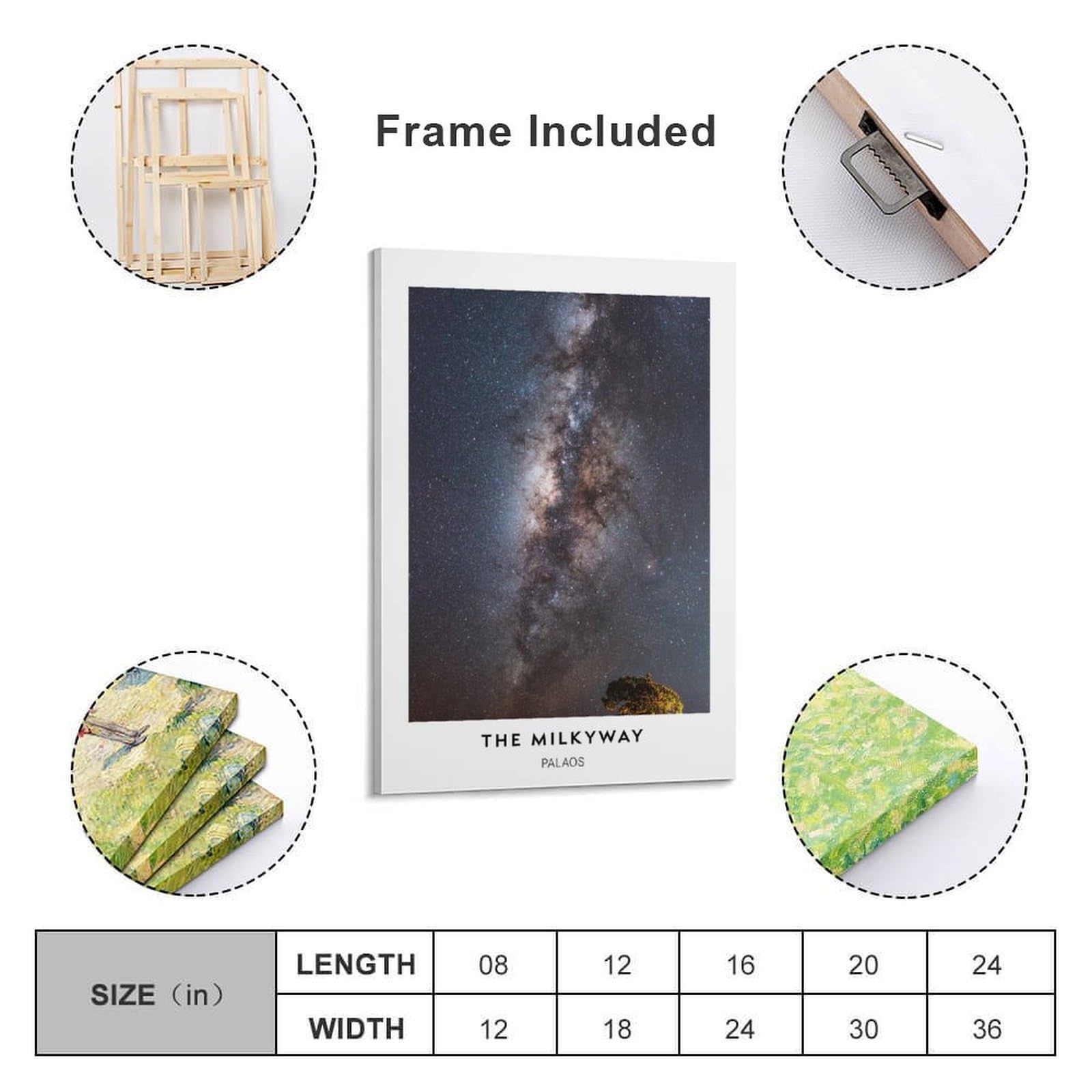 Junmoney Leinwanddruck Milky Way Galaxy Night Sky, 20x30inch(50x75cm), Für Schlafzimmerdeko, Ecken Oder Studios, Dekorative Wandkunst Für Ruhige Zimmer