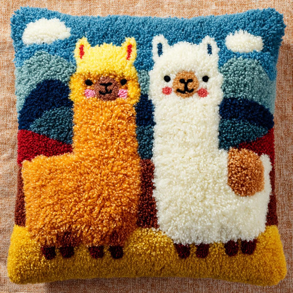 Henypt Latch Hook Kits-G Latch Hook Kit Animal Alpaca Diy Pillow Cover Making Kits Latch Hook Cushion Kits With Color Preprinted Canvas 17X17inch