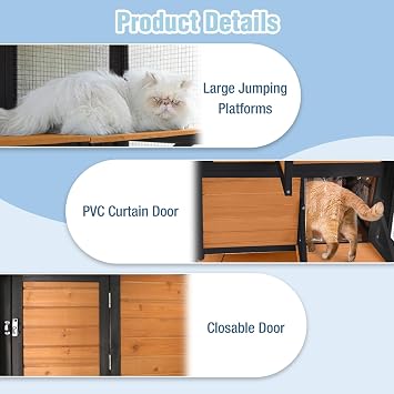 Large Cat Catio Outdoor Enclosure, 4-Tier Wooden Cat House with Jumping Platforms and Resting Rooms, 76.8Catio Patio with Weatherproof Roof and Windows, Cat Cage for Patio Yard Balcony (Brown)