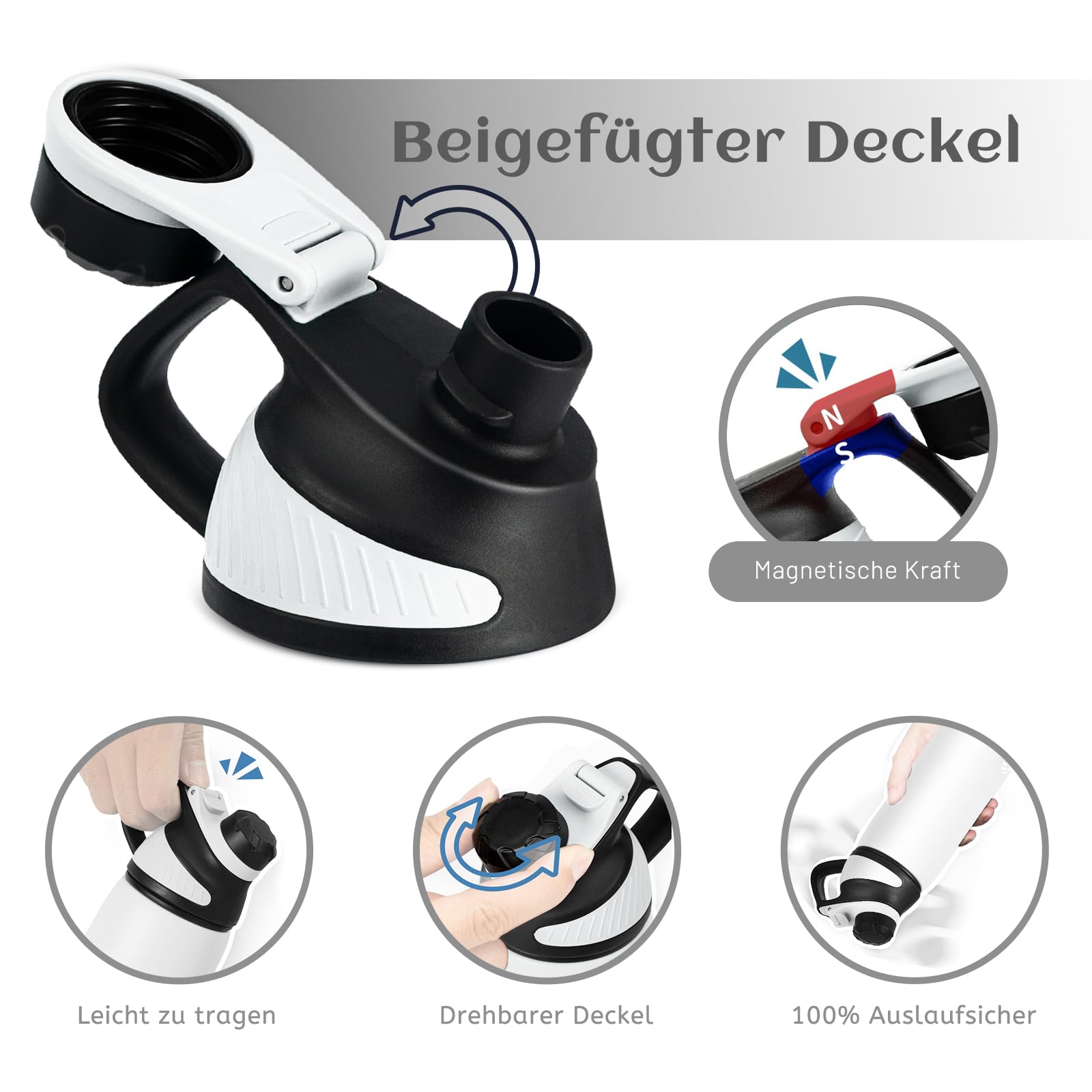 Fjbottle Borraccia Termica con Tappo magnetico 1L, 800ml, 600ml, 400ml Bottiglia Termica per Bambini - Senza BPA/Senza Perdite Borracce acciaio inox per Scuola, Sport, Palestra, Ciclismo