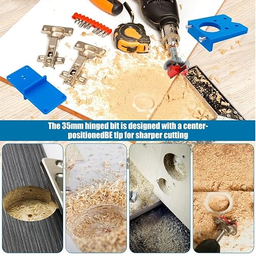 Bestgle 35 mm Scharnierschablonen, Verdecktes Scharnier Boring Jig Bit Bohrbuchse Sets, Scharnierbohrer Scharnier Jig Bohrer Guide, Scharnierbohrlehre für Schrankscharniere Montageplatten Schreinerar