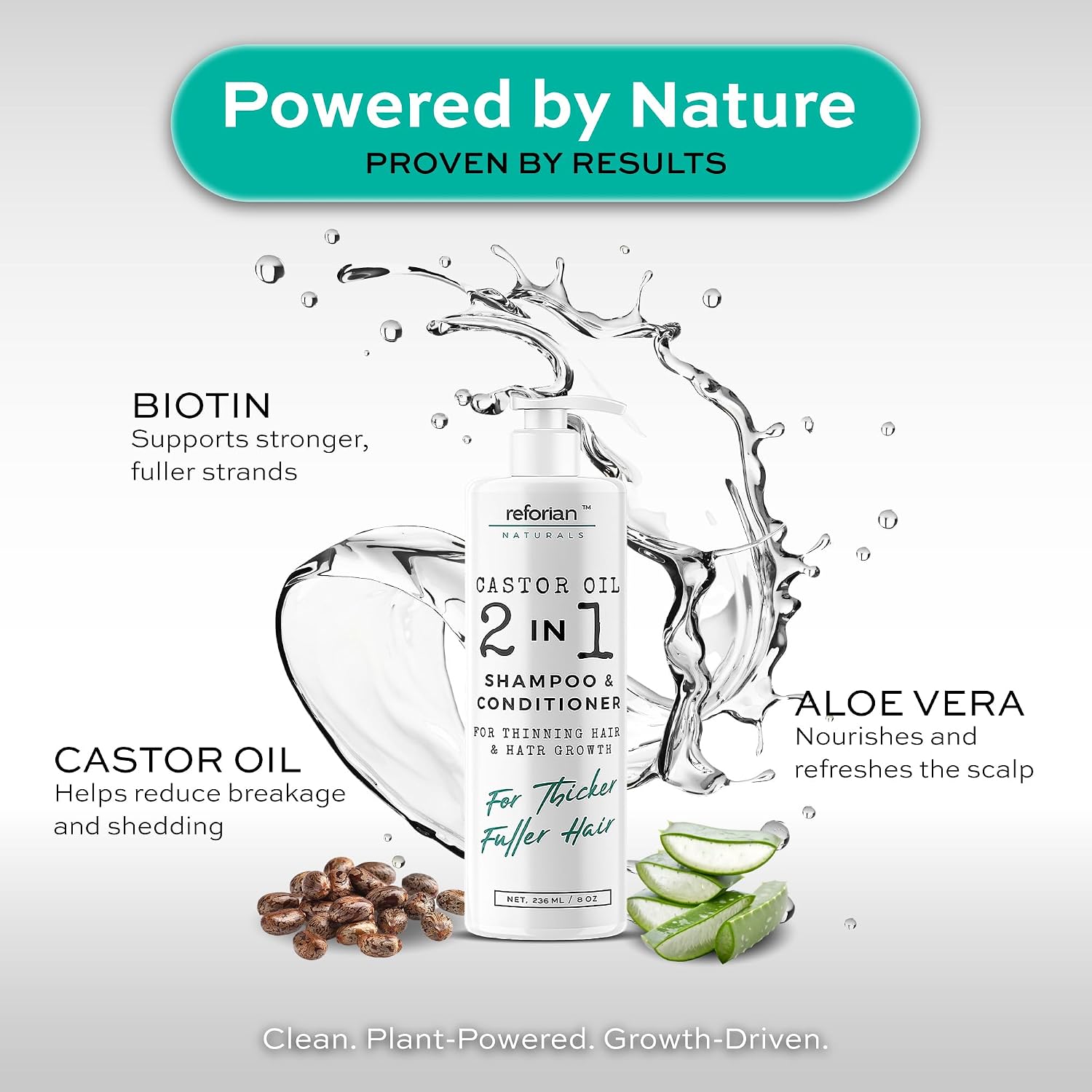Castor Oil Shampoo and Conditioner for Hair Growth & Strength – 2 in 1 Shampoo and Conditioner Set for Men & Women – Sulfate-Free Formula for Thinning, Dry or Color-Treated Hair, 8oz