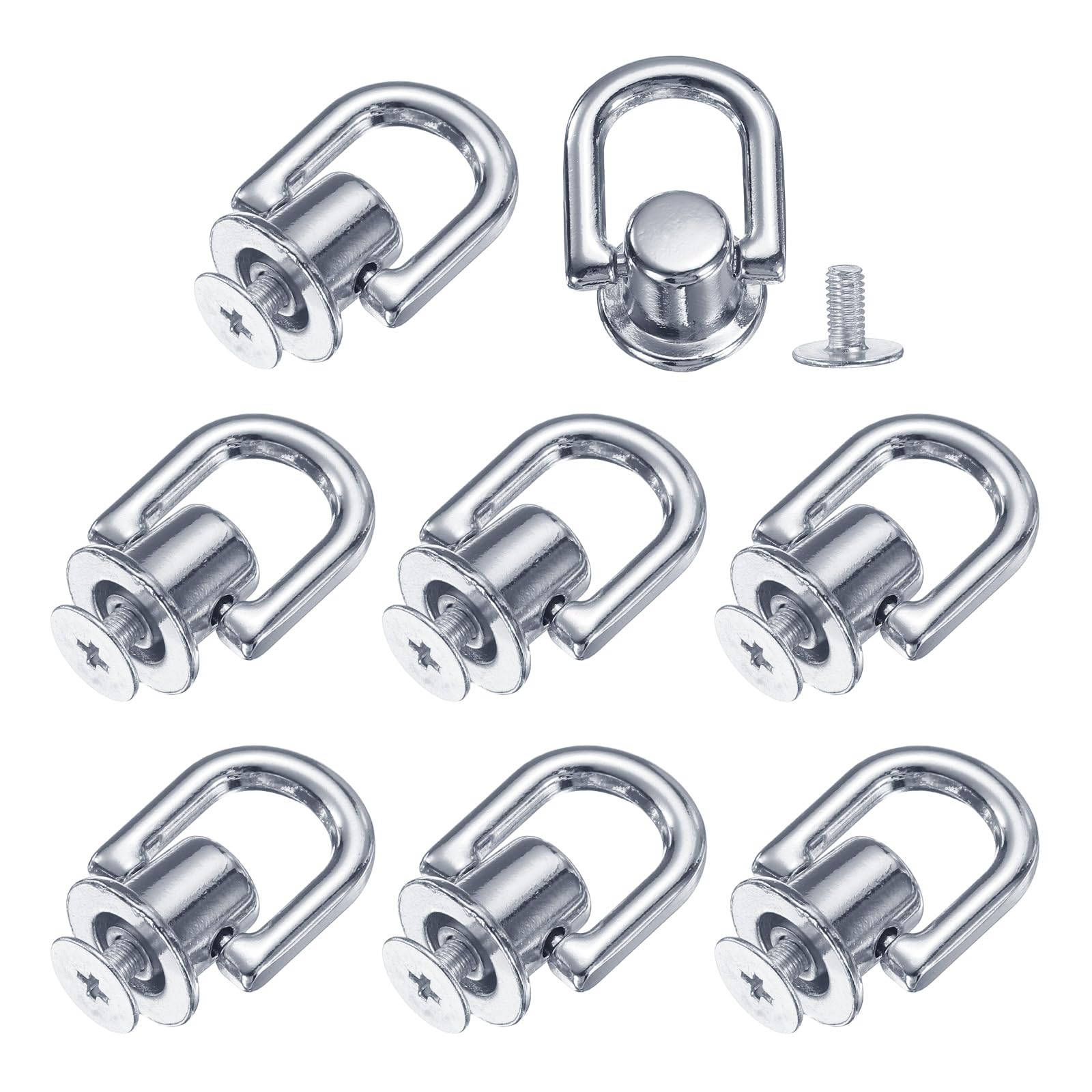 sourcing map Metal Ball Studs Rivets D Ring, 8 Pcs Ball Post Head Buttons Studs Rivets with Screw for Purse Chain Connector DIY Art Leather Crafts (Silver)
