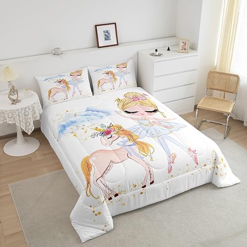 Miniatura 3 de Juego de edredón de ballet tamaño individual para niñas, decoración de dormitorio de princesa, juegos de ropa de cama de bailarina de ballet, lindo