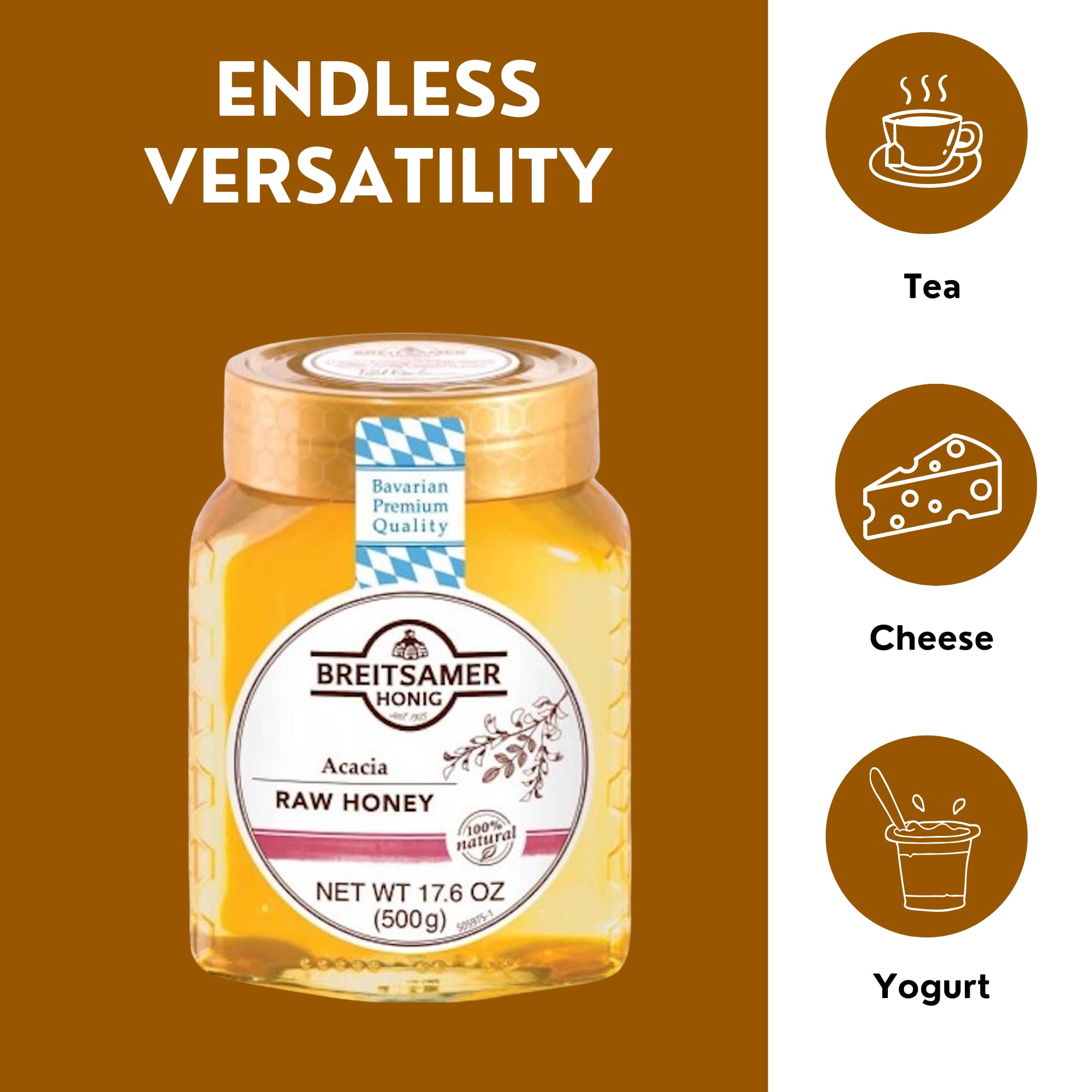 BREITSAMER Acacia Pure Raw Honey 500g×4個 Breitsamer Honig Bee Buddy Pure Raw ACACIA Honey Squeeze Bottle
