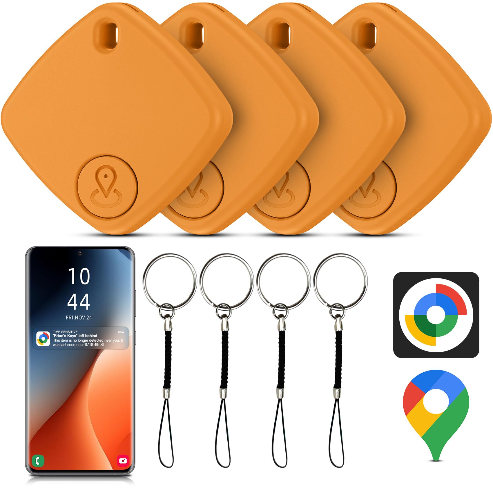 Air Tracker Android 4 Pack Smart Tracker Localizador de llaves compatible con Google Find Hub APP (Android solamente) Bluetooth Tracker Key Finder para equipaje/cartera/maleta/bolsos (naranja)