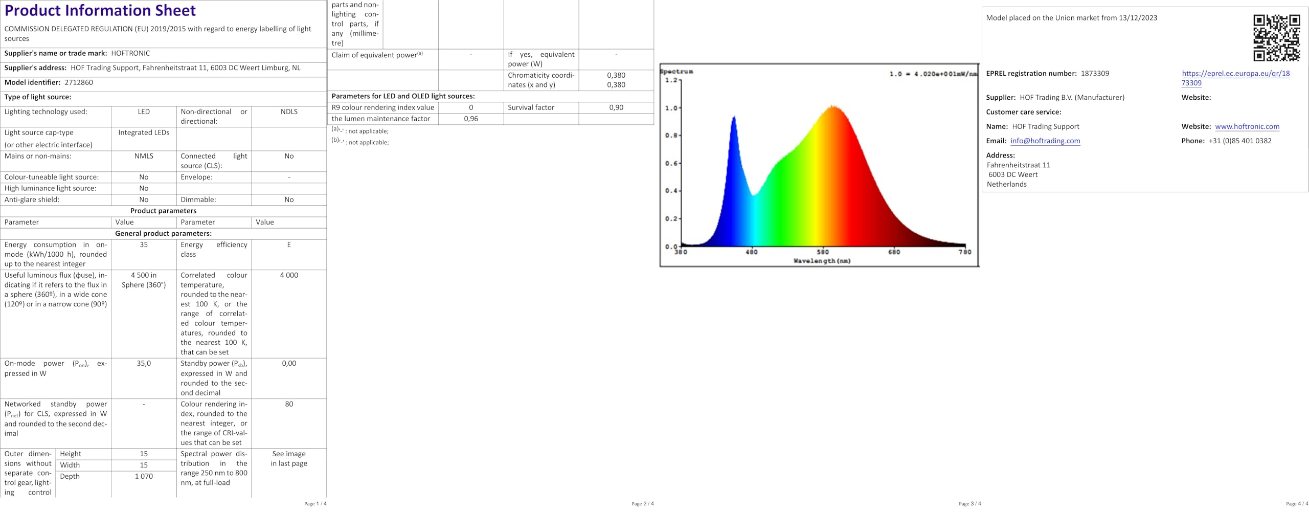 Hoftronic - Led Batten - 120cm - 40w 4000k Neutraal Wit Ip20 Koppelbaar