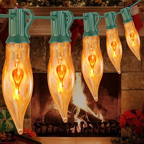 Miniatura 9 de Couah Luces de Halloween de 10 pies de tira de luces parpadeantes con 11 bombillas de llama parpadeantes C18 E12, base de luces de chimenea, luces