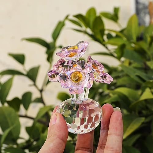 Miniatura 7 de LONGSHENG - SINCE 2001 - Figura de flor rosa de cristal hecha a mano con jarrón redondo, regalos románticos de flores para mujeres en el día de San