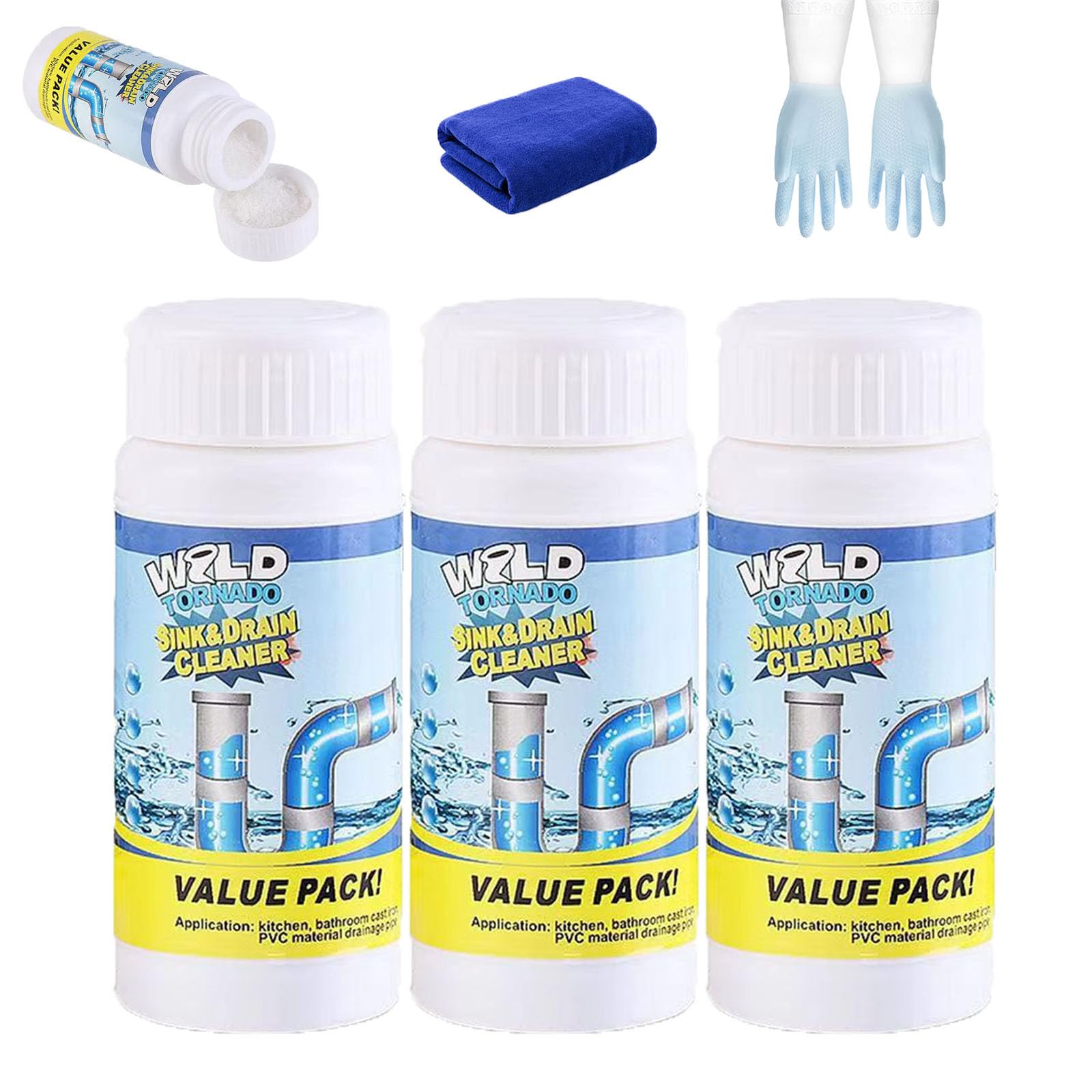 Drainelix Abflussreiniger, Leistungsstarker Abflussreiniger Für Toiletten, Küchen, Badezimmer Und Duschen – Wirksam Gegen Haare, Papier, Seifenreste, Speisereste Und Fett (3pcs)
