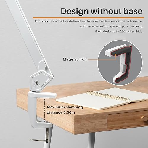 Miniatura 5 de Lámpara LED de escritorio de arquitecto, 2300 lúmenes, regulable, brazo oscilante de metal, 5 temperaturas de color, 30 W, ideal para trabajo de