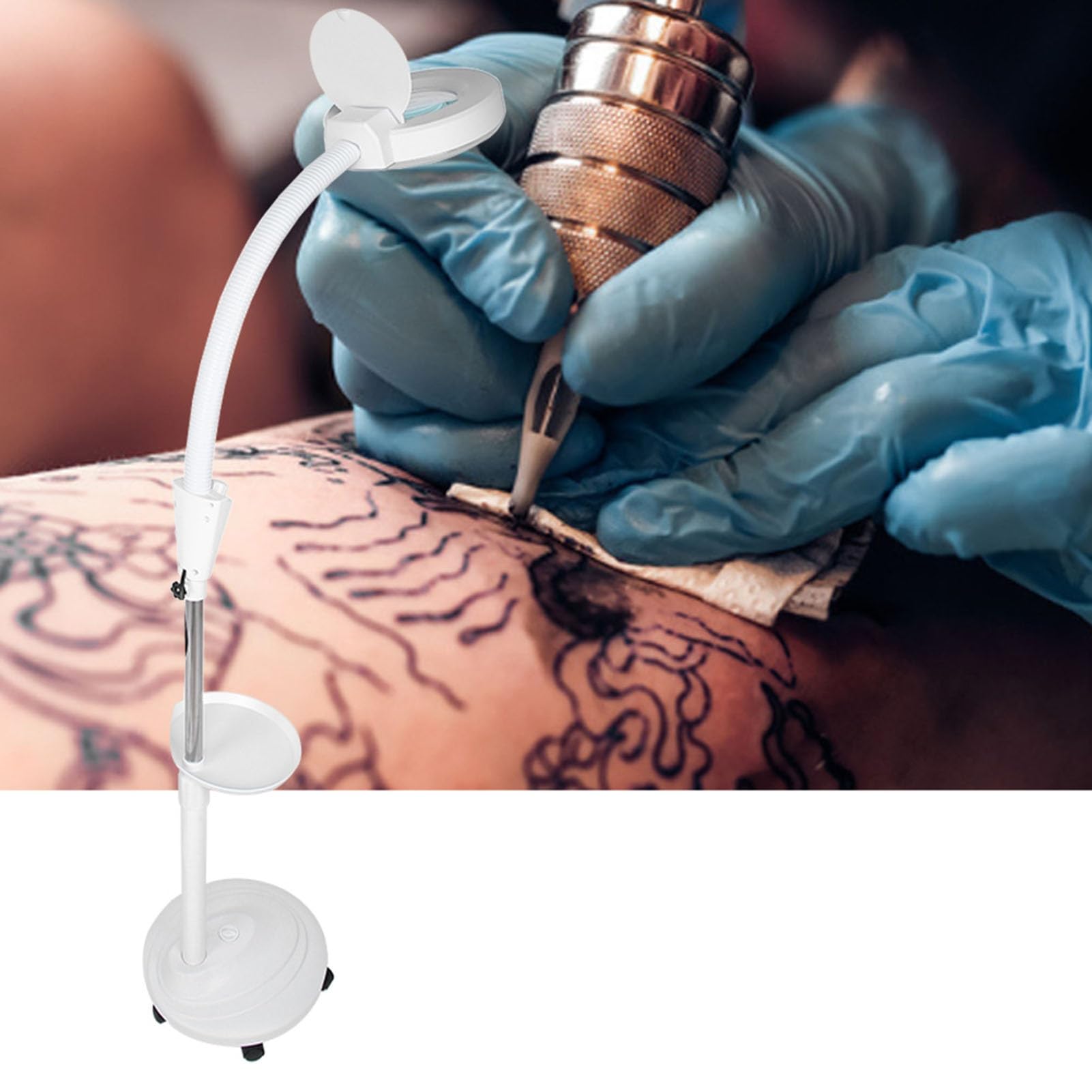 FILFEEL Lámpara de pie con Lupa, lámpara LED de luz fría con Aumento de 8 aumentos para esteticistas, lámpara de pie Ajustable con Lupa para Leer, Manualidades, Costura, Trabajo, Tatuaje