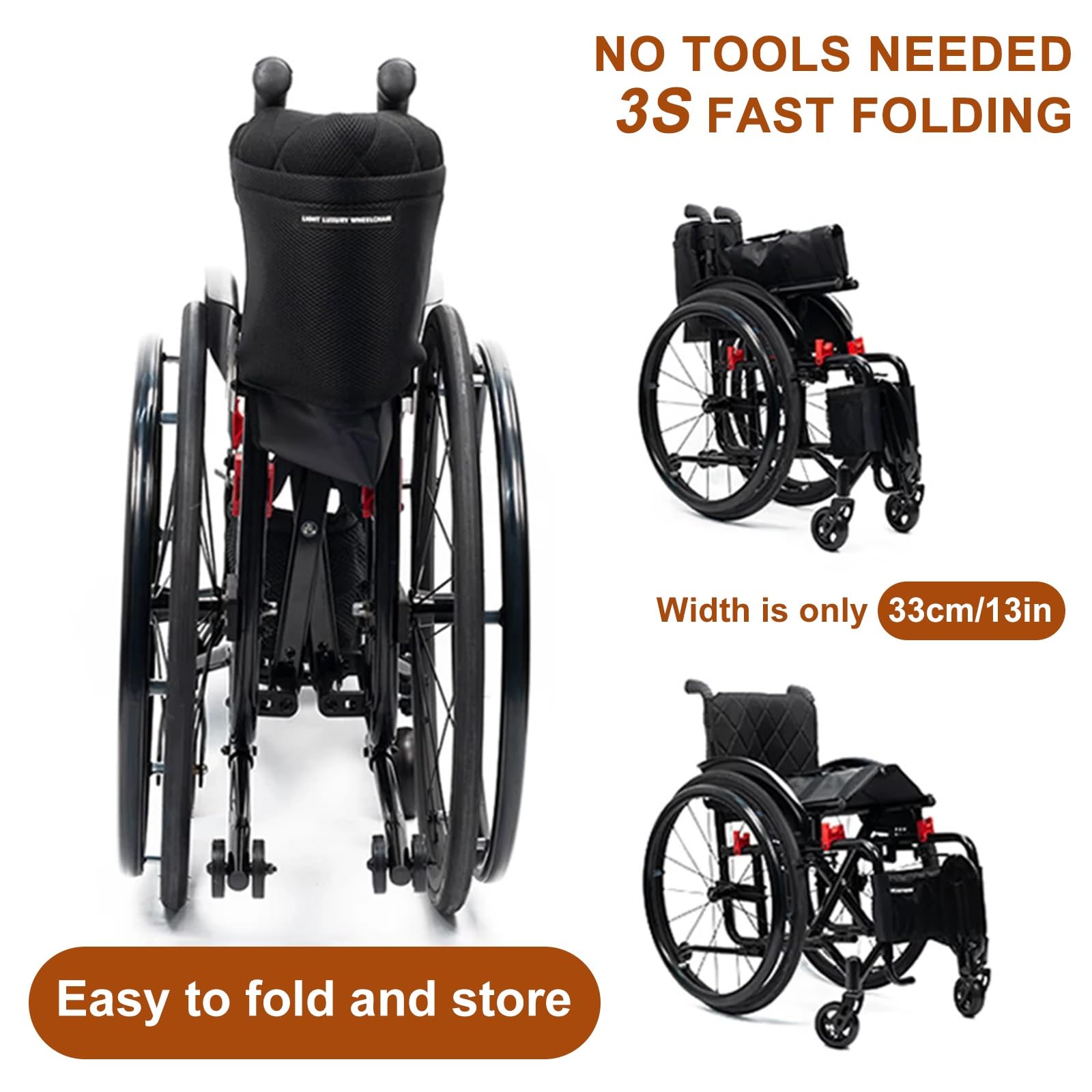 Silla de ruedas deportiva ultraligera plegable portátil todo terreno,Silla de ruedas manual de aleación de aluminio autopropulsada plegable,Silla de ruedas de transporte(Blue B,42cm/16.5in)
