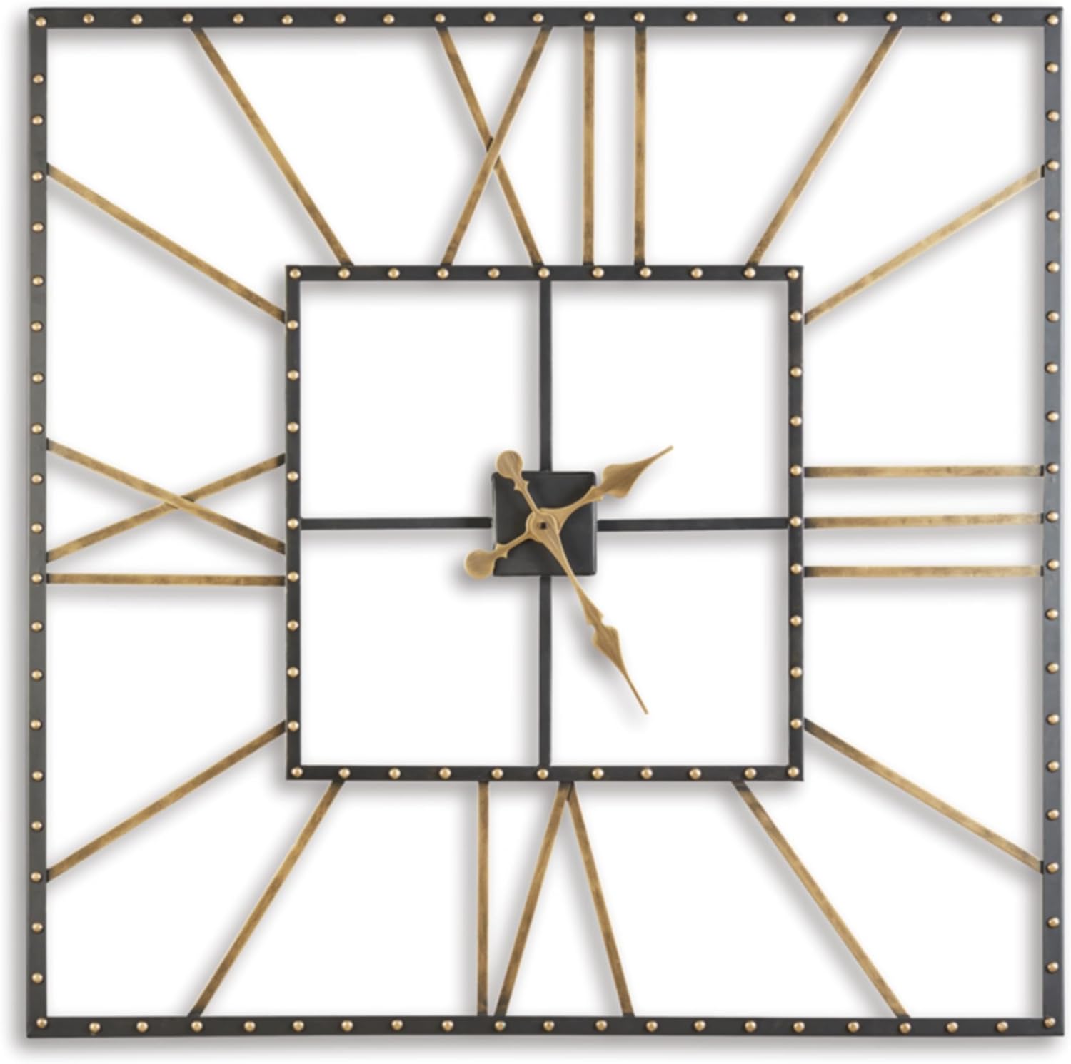 Signature Design by Ashley Thames Modern 40" Square Metal Roman Numeral Wall Clock, Black & Gold