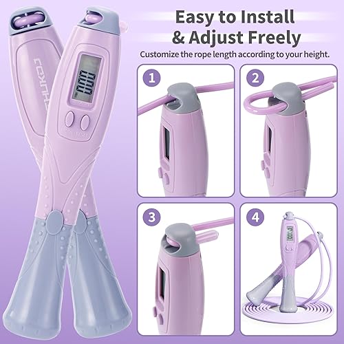 Miniatura 5 de Cuerda de saltar con contador  Saltar sin cuerda inalámbrica para entrenamiento de fitness  Cuerda de velocidad con mango digital para ejercicios