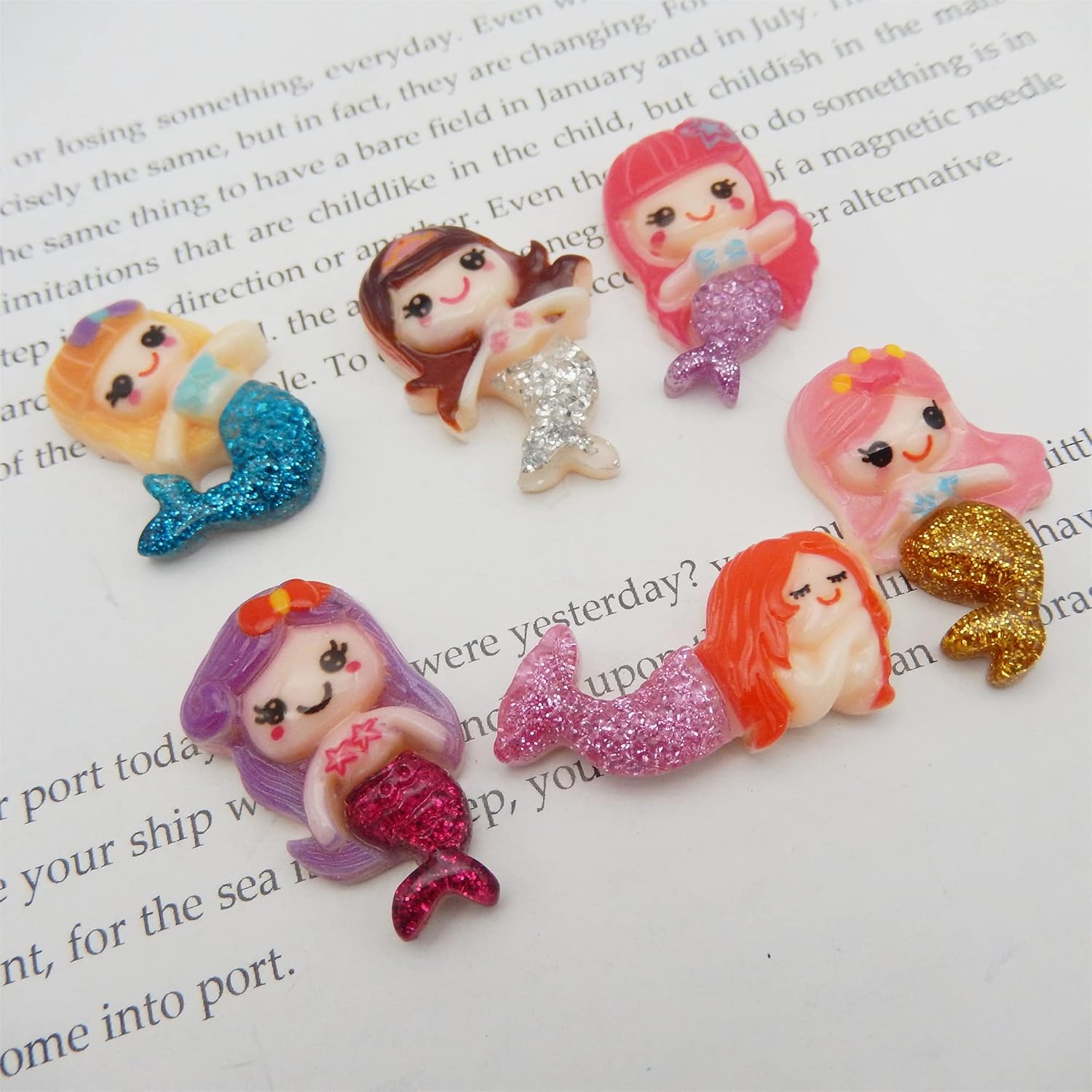 30 Mix Lot Cartoon Mermaid Resin Embellishments Flat Back Scrapbooking Art Projects Making Ornament Nautical Decorations DIY Crafting 2-3cm