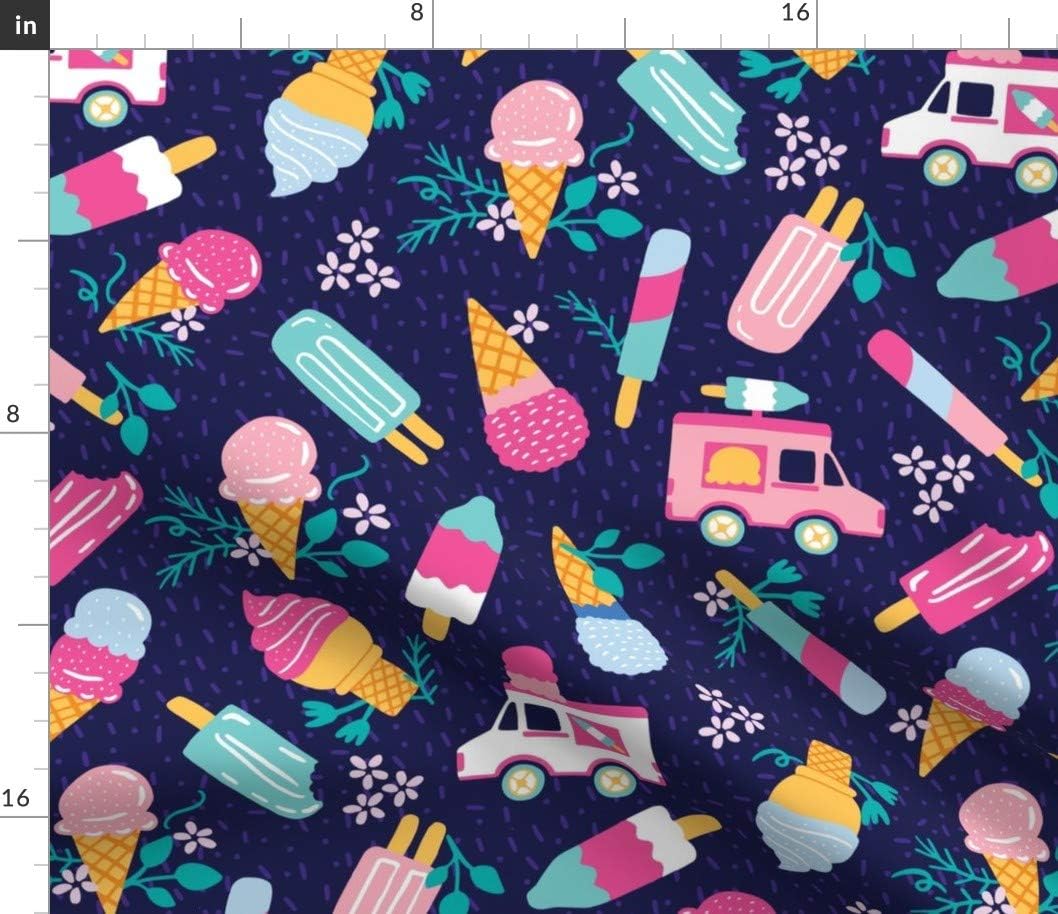Spoonflower Fabric - Ice Cream Truck Floral Pink Teal Navy Fun Kids Printed on Petal Signature Cotton Fabric by The Yard - Sewing Quilting Apparel Crafts Decor