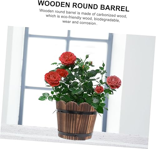 Miniatura 4 de Yardwe Maceta suculenta de madera retro de madera maciza carbonizada decoración de escritorio maceta cerámica decoración del hogar Ic ollas