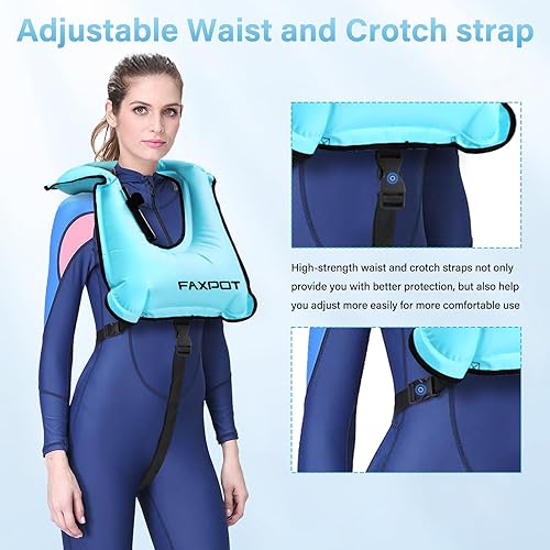 Miniatura 6 de Faxpot - Chaleco de esnórquel, chaleco de natación inflable portátil para adultos, chaleco de buceo, surf, chaleco de esnórquel ajustable, chaqueta