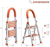 Vista 6 de LUISLADDERS Escalera de 2 escalones de aluminio. Taburete plegable ligero y portátil para el hogar y la cocina, escalera resistente de 500 libras