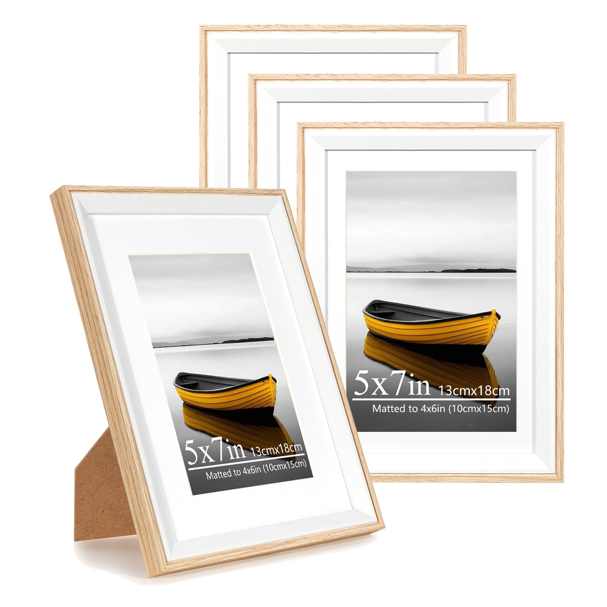 Baoee Oak 5X7 White Picture Frame，Set Of 4,Photo Frame With Acrylic Glass,Poster Frame