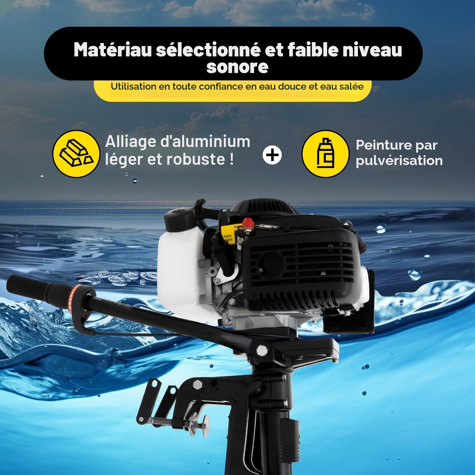 Moteur hors-bord à essence 4 temps 4 CV avec système de refroidissement à eau, allumage CDI, système de refroidissement à eau, vis de serrage de plaque arrière, pour bateaux gonflables, bateaux de
