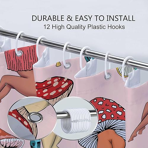 Miniatura 5 de Divertida cortina de ducha con trasero de hongo, divertida y sexy, de los años 70 y 80, cortinas de ducha de tela para baño, hippie, psicodélico,