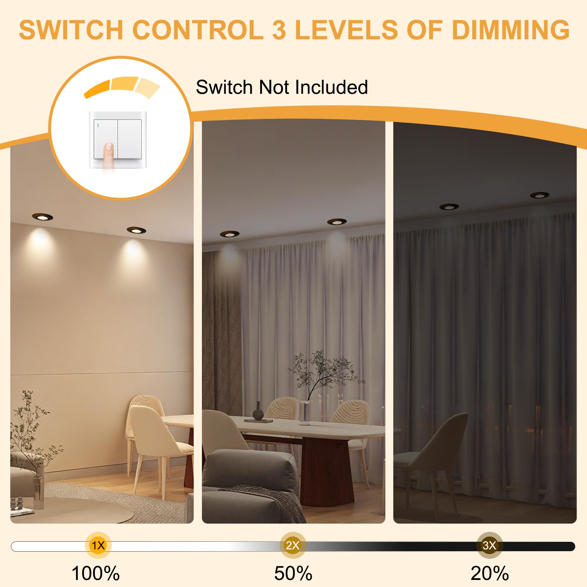Spot LED Encastrable 230V Dimmable 68mm 5.5W IP44 45° Rotatif Extra Plat Spots de Plafond Blanc Chaud Blanc Neutre Blanc Froid Spot Salle de Bain, Noir Lot de 6