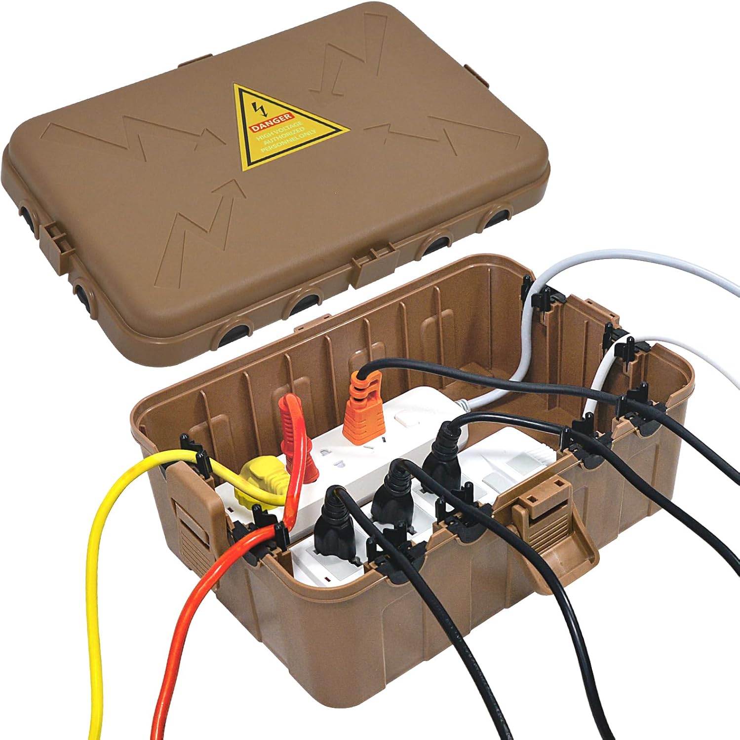 Hrensaw Large Outdoor Electrical Box(12.5x8.5x5inch),IP54 Waterproof Outdoor Outlet Covers,Weatherproof Extension Cord Covers Protect Outlet,Plug,Timer,Power Strip,Holiday Light,Brown