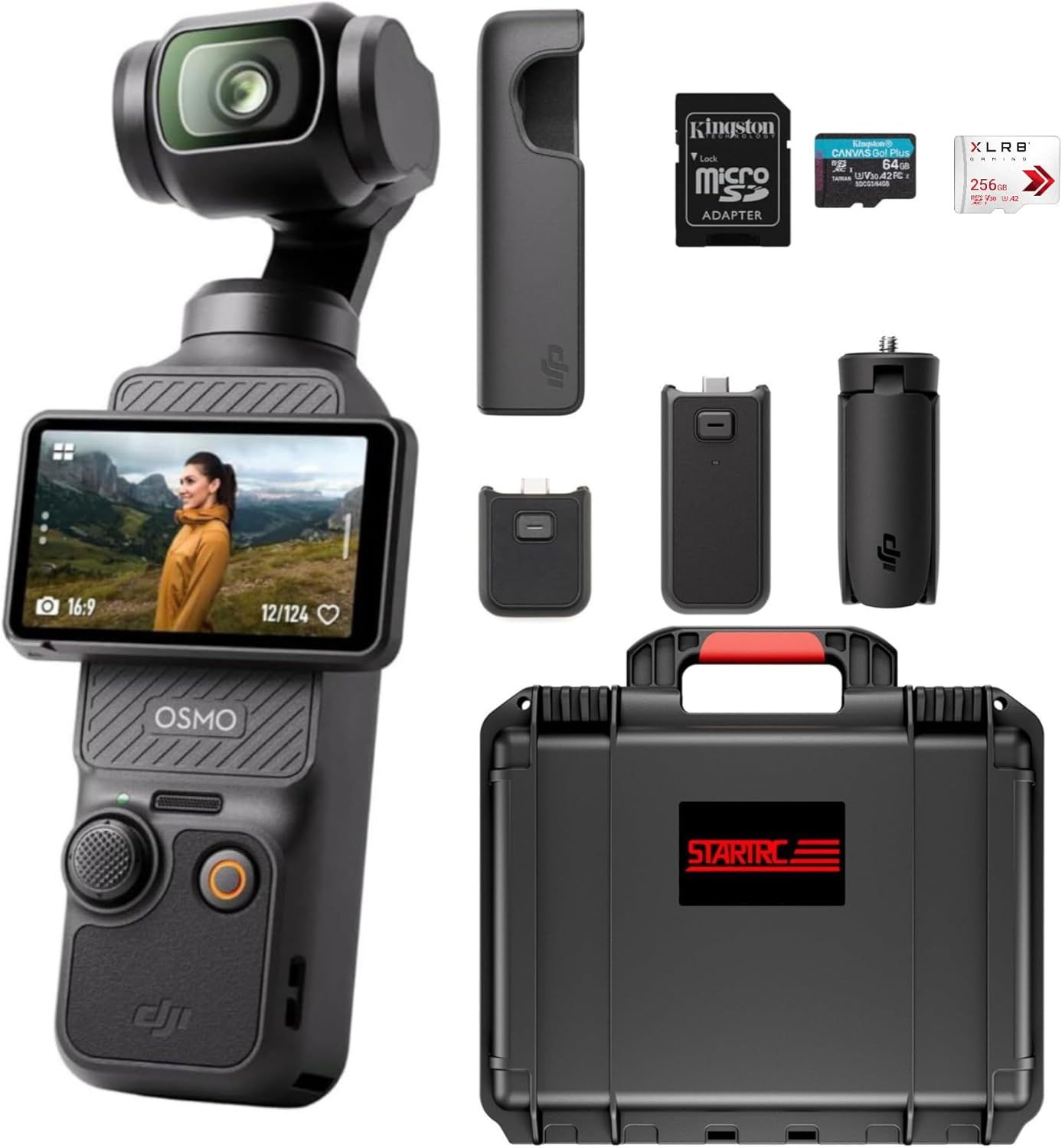 DJI Osmo Pocket 3 with 256GB MicroSD Card and Waterproof Hard Carry Case Bundle - Action Camera with 1-Inch CMOS & 4K/120fps 2-Inch Rotatable Screen (3 Items)