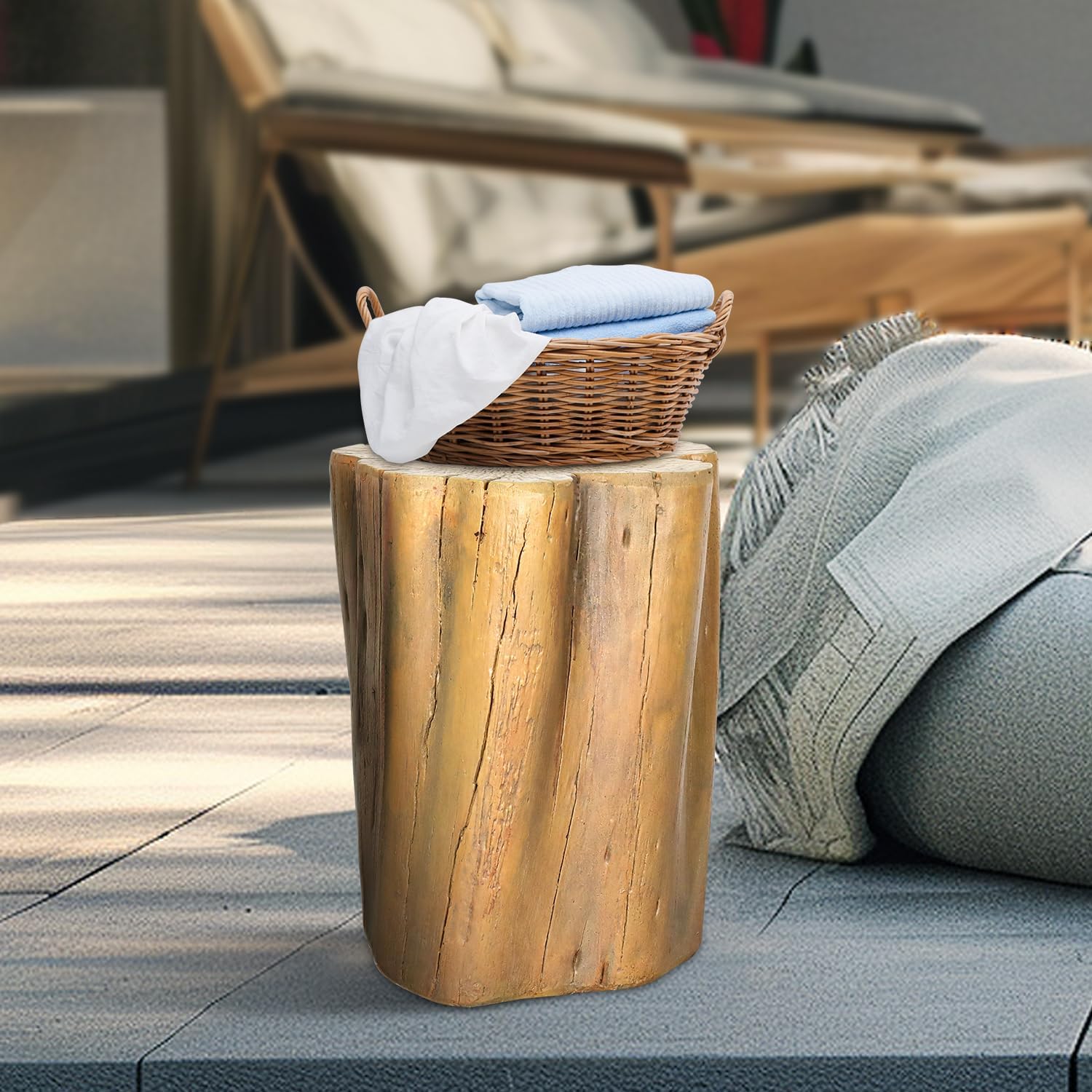 SKYFIRE Concrete Faux Wood Stump - 17.9”H Outdoor Side Table Statues, Faux Oak Stump Cover,Decorative Plant Stand for Garden, Patio, Backyard, Lawn, Landscape, House, Office Decor -14.9”L x 14.1”W