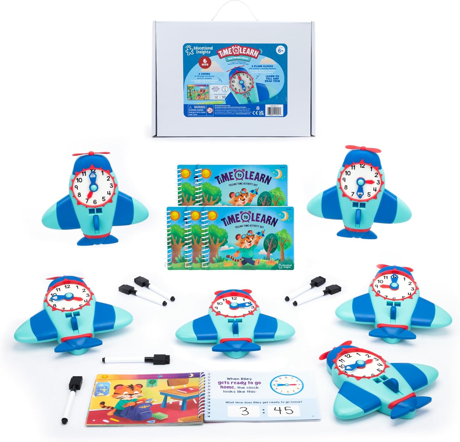 Educational Insights Time to Learn Small Group Activity Set - Kids Clock Toy, Teaching Clock for Kids Games, Practice How to Tell Times on Analog & Digital Clocks, Fun Classroom Resource, Ages 6+