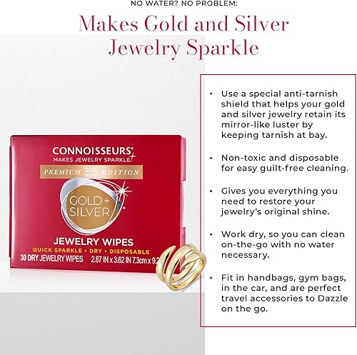 Miniatura 2 de CONNOISSEURS Toallitas compactas para joyas de edición premium, 20 % más, sin enjuague, limpiador de joyas de oro y plata, pule y elimina el