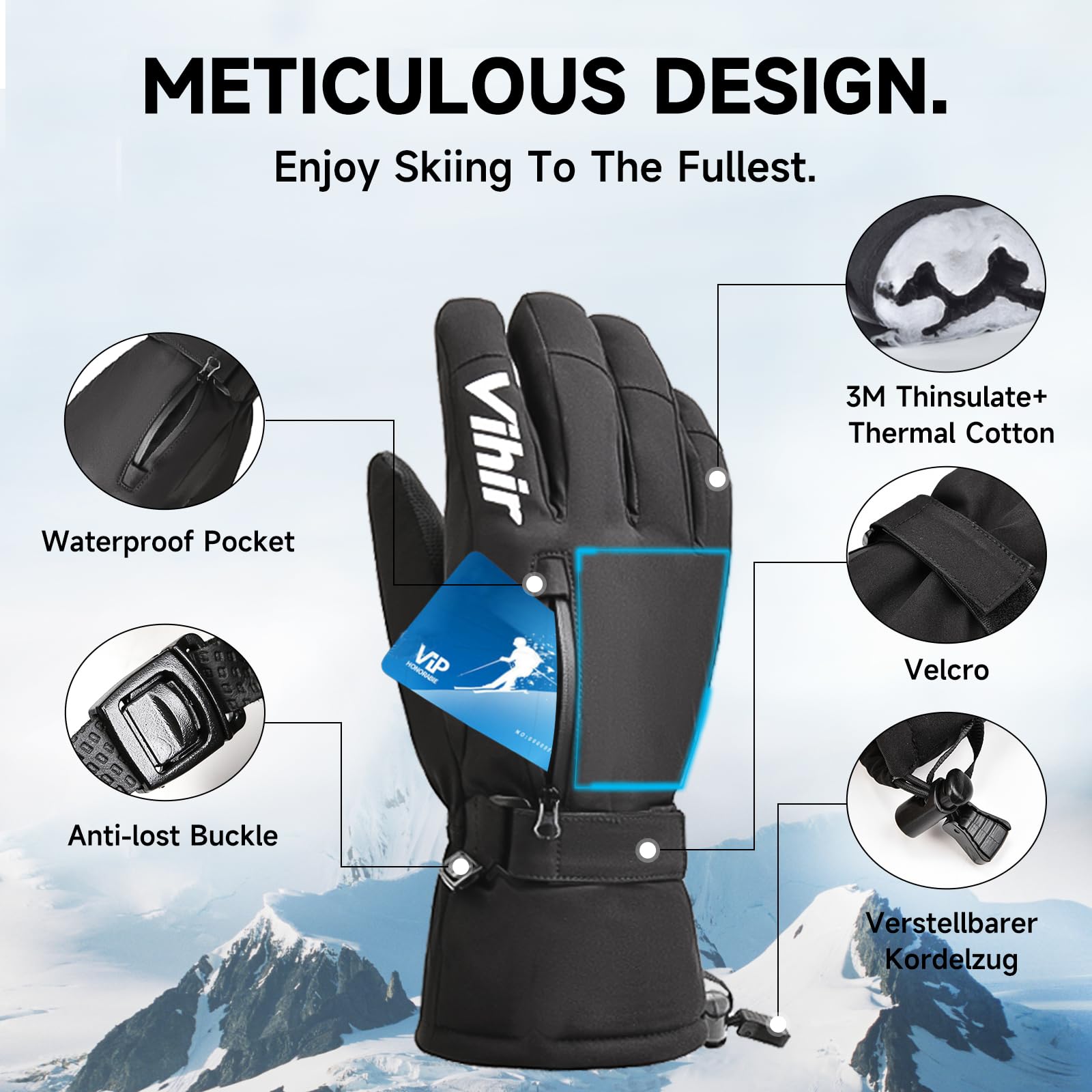 Guanti Invernali Weitars Touchscreen Uomo Donna, Termici Impermeabili Antivento, Per Neve, Ciclismo, Trekking, Taglia M