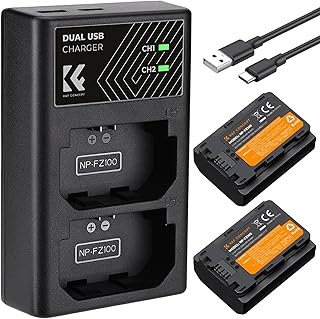 K&F CONCEPT NP-FZ100 Batterie d'appareil Photo (Pack de 2) avec Chargeur USB Double,Compatible avec Sony A7III A7RIII A7RIV,A9,Alpha9S,A9S,Sony A7R3,Sony A7R4 ZV-E1