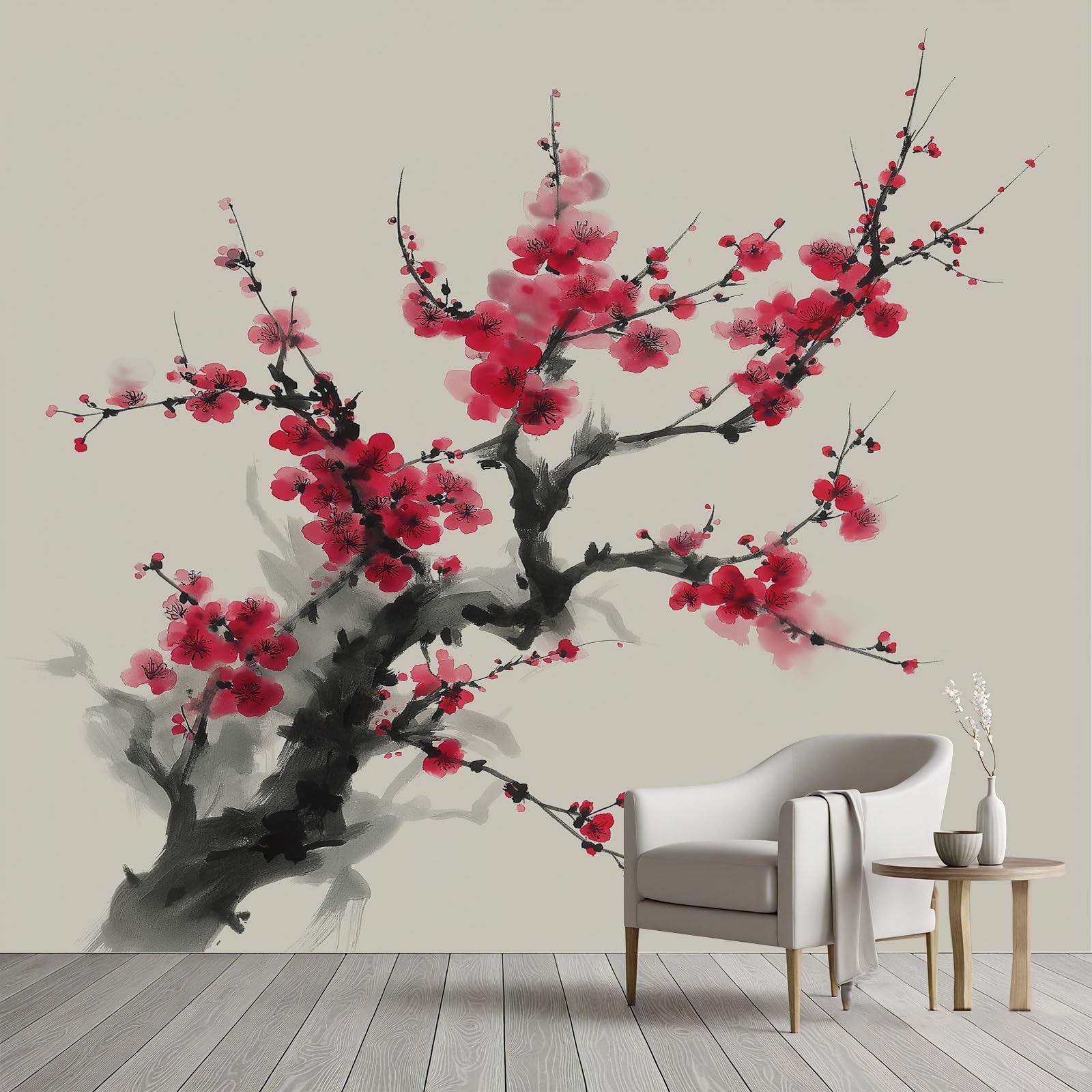 Papier peint soie panoramique fleurs de cerisier 300x210cm pour mur de chambre haut de gamme